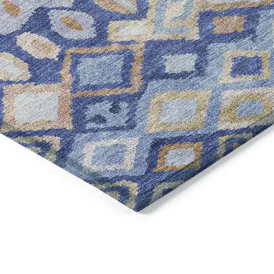 Blue And Taupe Geometric Washable Indoor Outdoor Area Rug Photo 4
