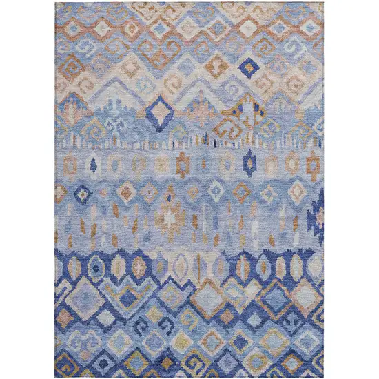Blue And Taupe Geometric Washable Indoor Outdoor Area Rug Photo 4