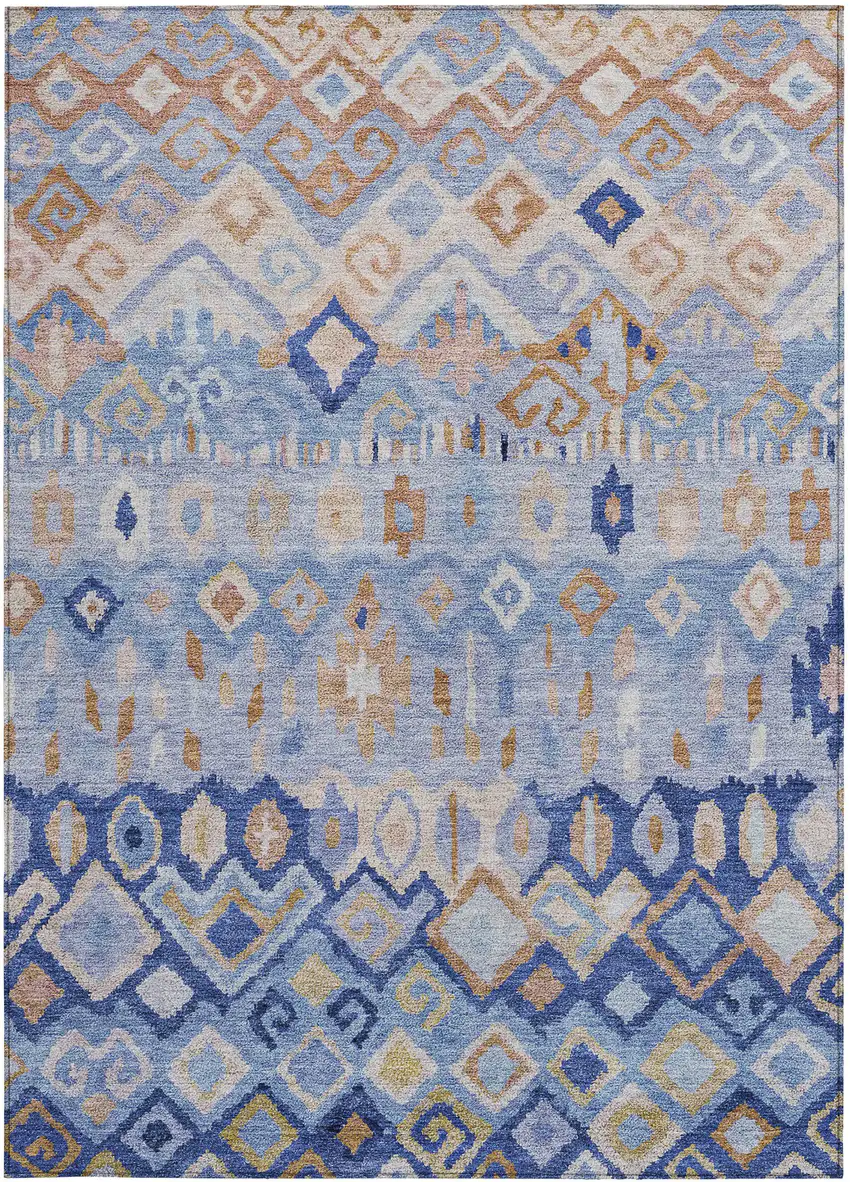 Blue And Taupe Geometric Washable Indoor Outdoor Area Rug Photo 4