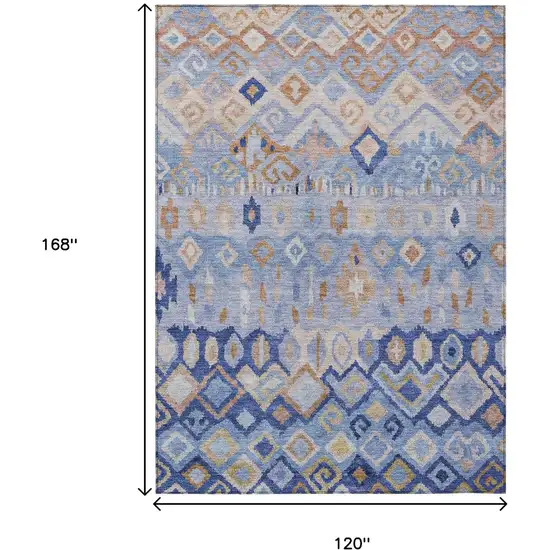 Blue And Taupe Geometric Washable Indoor Outdoor Area Rug Photo 3