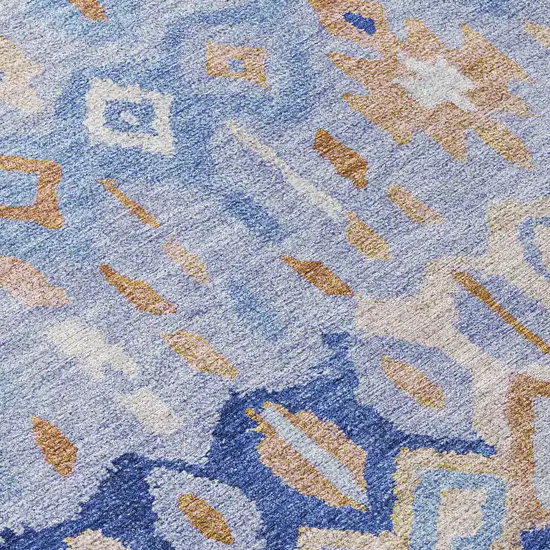 Blue And Taupe Geometric Washable Indoor Outdoor Area Rug Photo 7
