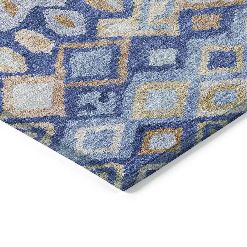 Blue And Taupe Geometric Washable Indoor Outdoor Area Rug Photo 6