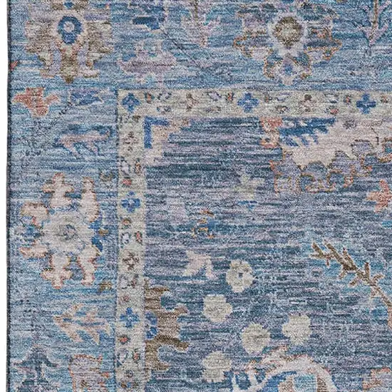 Blue And Taupe Oriental Washable Area Rug With UV Protection Photo 3