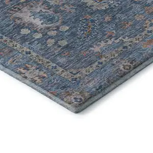 Photo of Blue And Taupe Oriental Washable Area Rug With UV Protection