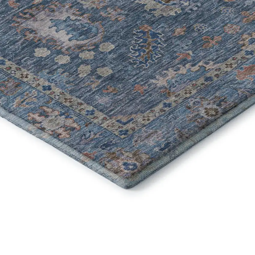 Blue And Taupe Oriental Washable Area Rug With UV Protection Photo 7