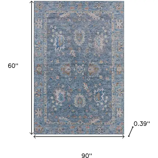 Blue And Taupe Oriental Washable Area Rug With UV Protection Photo 9