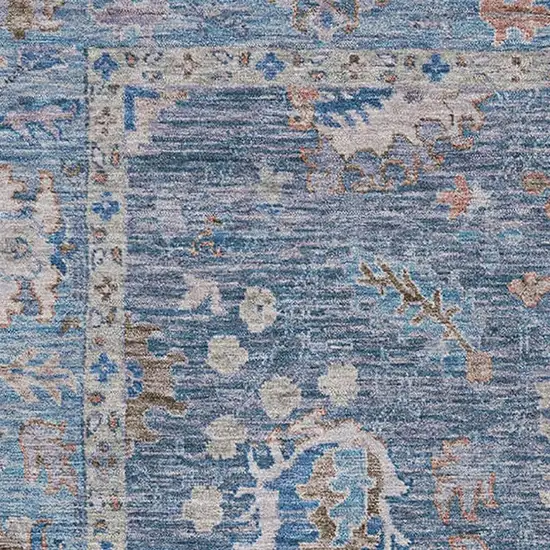 Blue And Taupe Oriental Washable Area Rug With UV Protection Photo 3