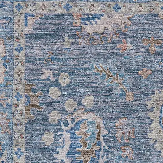 Blue And Taupe Oriental Washable Area Rug With UV Protection Photo 3