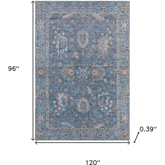 Blue And Taupe Oriental Washable Area Rug With UV Protection Photo 9