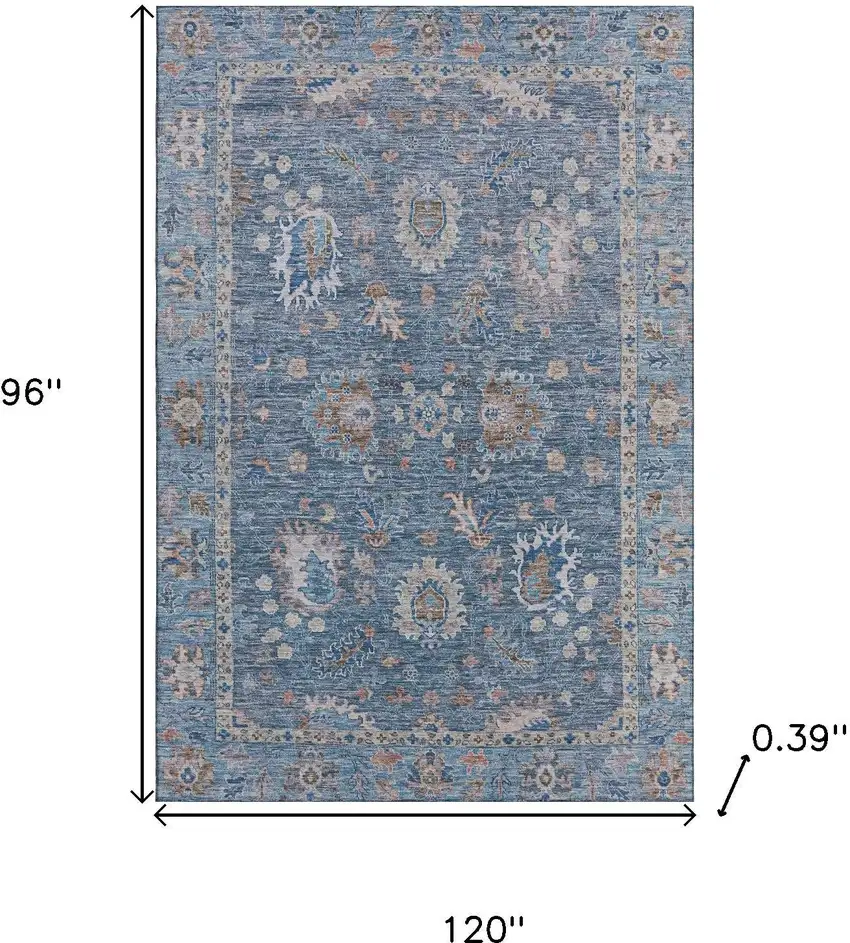 Blue And Taupe Oriental Washable Area Rug With UV Protection Photo 9