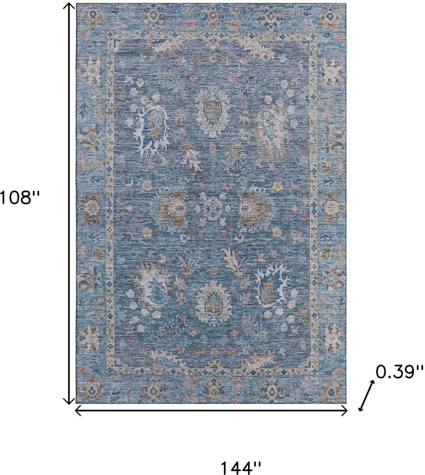 Blue And Taupe Oriental Washable Area Rug With UV Protection Photo 9