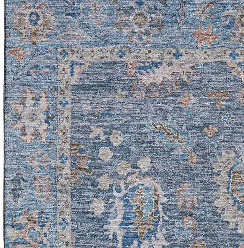 Blue And Taupe Oriental Washable Area Rug With UV Protection Photo 3