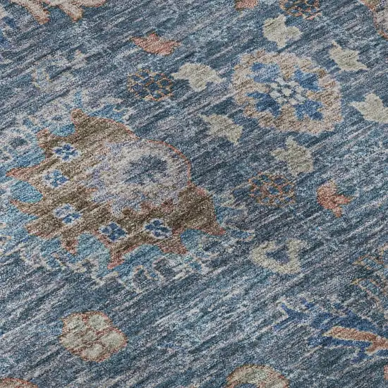 Blue And Taupe Oriental Washable Area Rug With UV Protection Photo 8