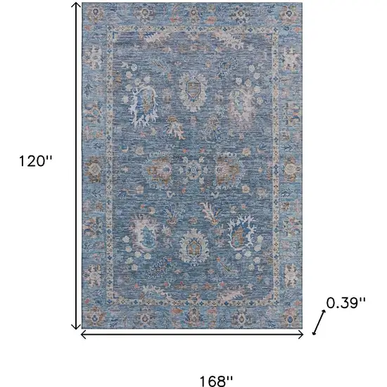 Blue And Taupe Oriental Washable Area Rug With UV Protection Photo 9