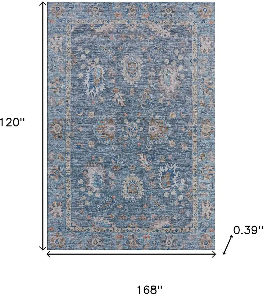 Blue And Taupe Oriental Washable Area Rug With UV Protection Photo 9