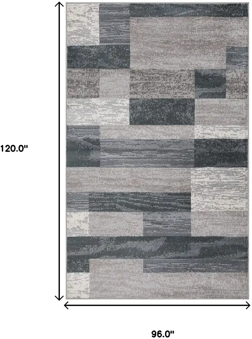 Blue And Taupe Patchwork Power Loom Stain Resistant Area Rug Photo 2