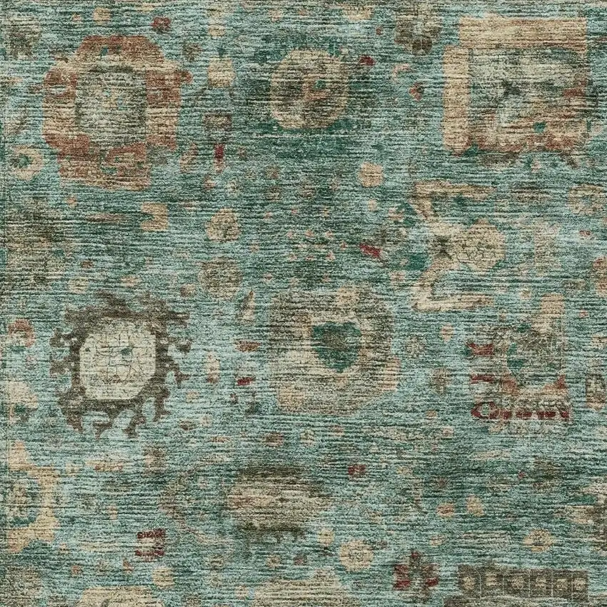 Blue And Teal Blue Abstract Washable Indoor Outdoor Area Rug Photo 2