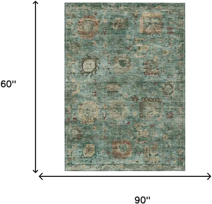 Blue And Teal Blue Abstract Washable Indoor Outdoor Area Rug Photo 6