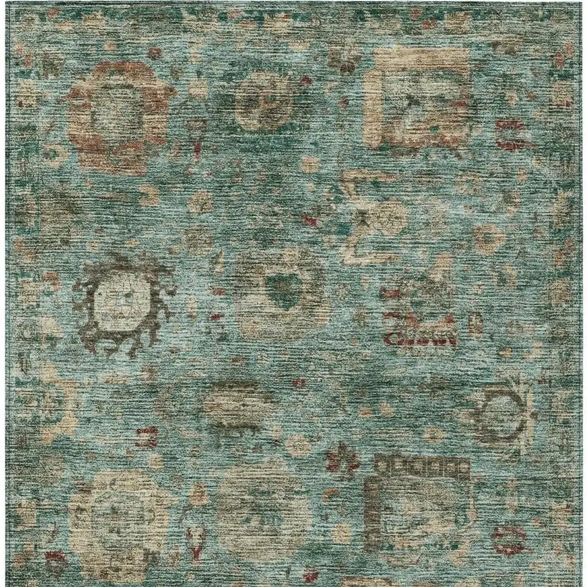 Blue And Teal Blue Abstract Washable Indoor Outdoor Area Rug Photo 3