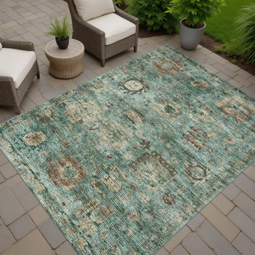 Blue And Teal Blue Abstract Washable Indoor Outdoor Area Rug Photo 7