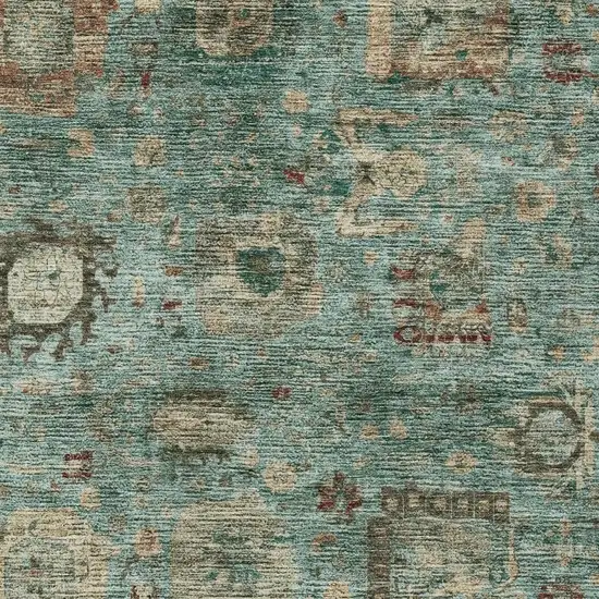 Blue And Teal Blue Abstract Washable Indoor Outdoor Area Rug Photo 2