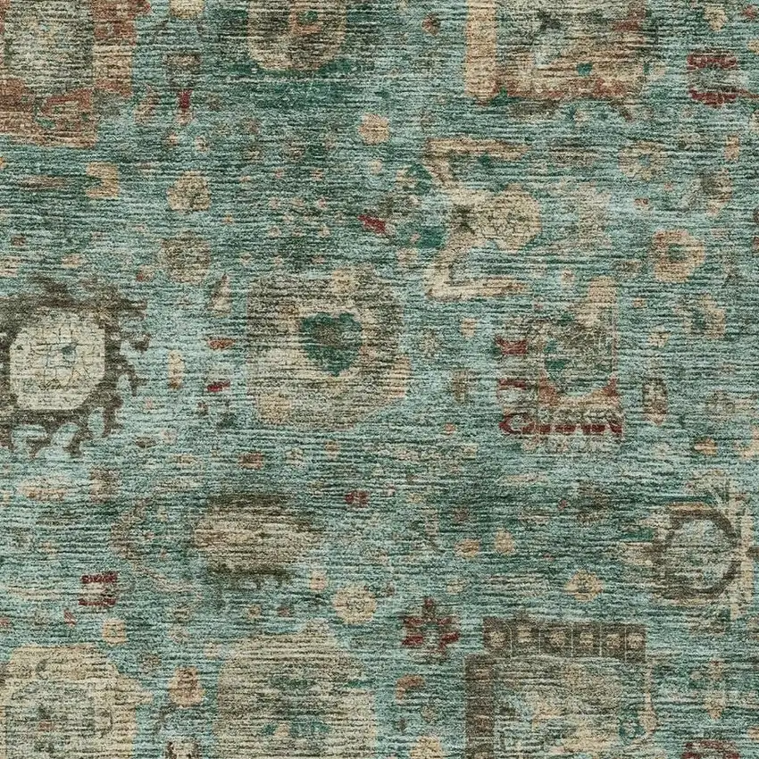 Blue And Teal Blue Abstract Washable Indoor Outdoor Area Rug Photo 2