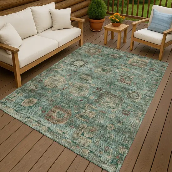 Blue And Teal Blue Abstract Washable Indoor Outdoor Area Rug Photo 4