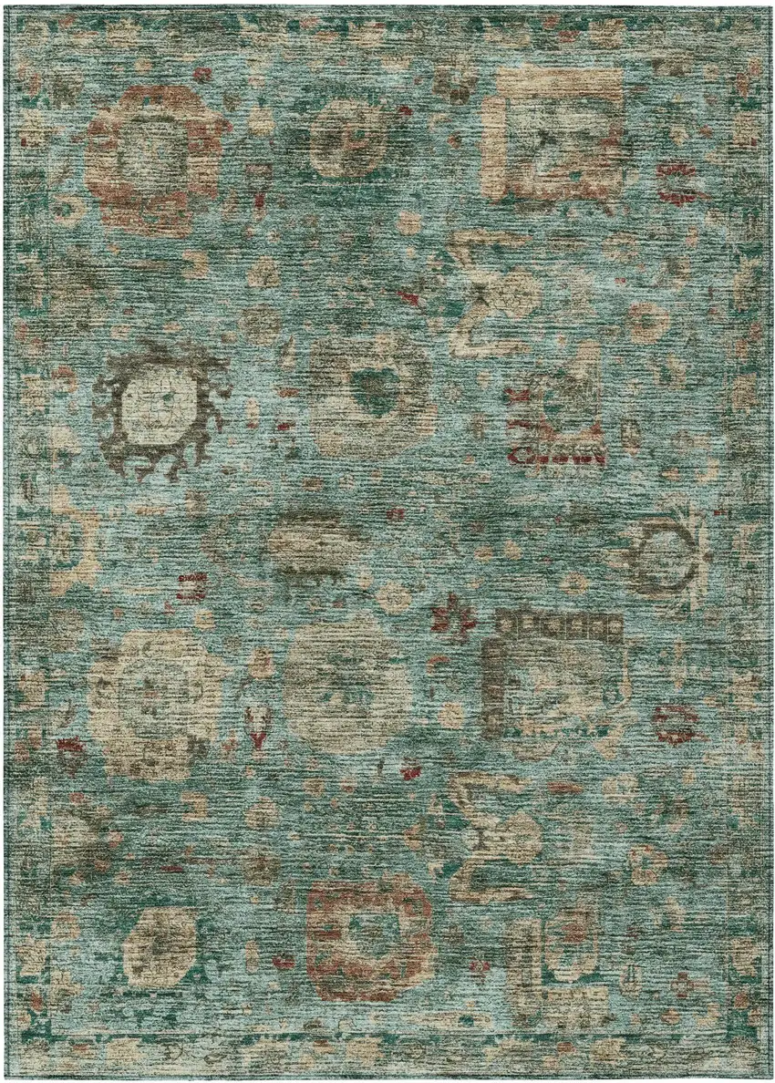 Blue And Teal Blue Abstract Washable Indoor Outdoor Area Rug Photo 1