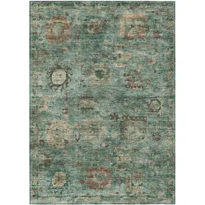 Photo of Blue And Teal Blue Abstract Washable Indoor Outdoor Area Rug