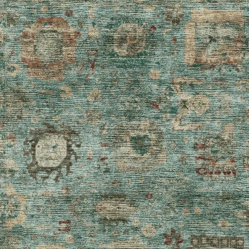 Blue And Teal Blue Abstract Washable Indoor Outdoor Area Rug Photo 2