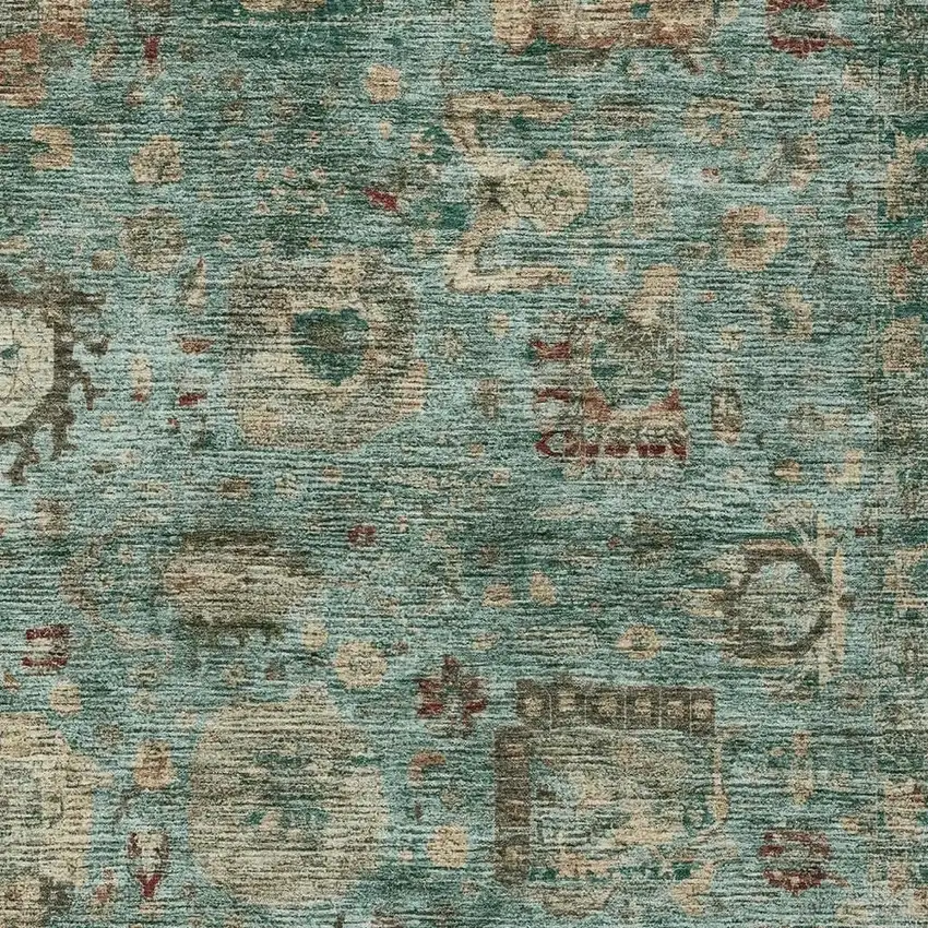 Blue And Teal Blue Abstract Washable Indoor Outdoor Area Rug Photo 2