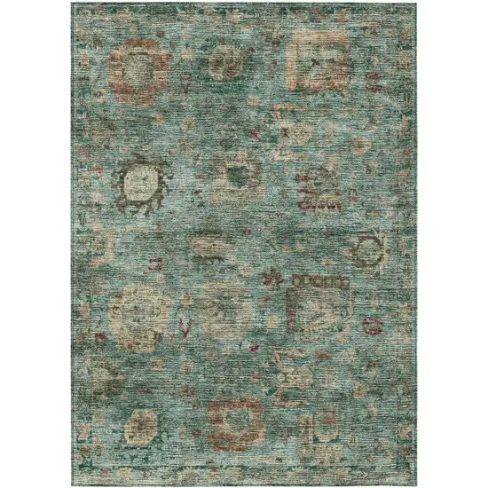Blue And Teal Blue Abstract Washable Indoor Outdoor Area Rug Photo 1