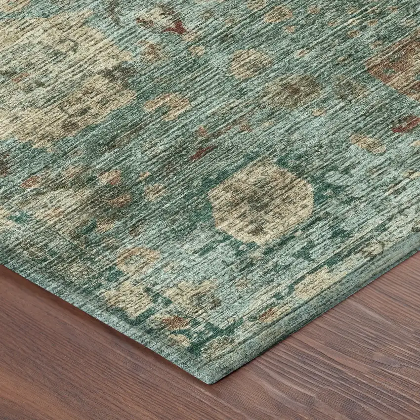 Blue And Teal Blue Abstract Washable Indoor Outdoor Area Rug Photo 8