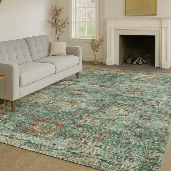 Blue And Teal Blue Abstract Washable Indoor Outdoor Area Rug Photo 6