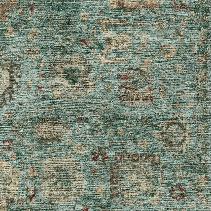 Blue And Teal Blue Abstract Washable Indoor Outdoor Area Rug Photo 2