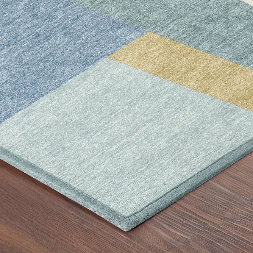 Blue And Teal Blue Geometric Washable Indoor Outdoor Area Rug Photo 9