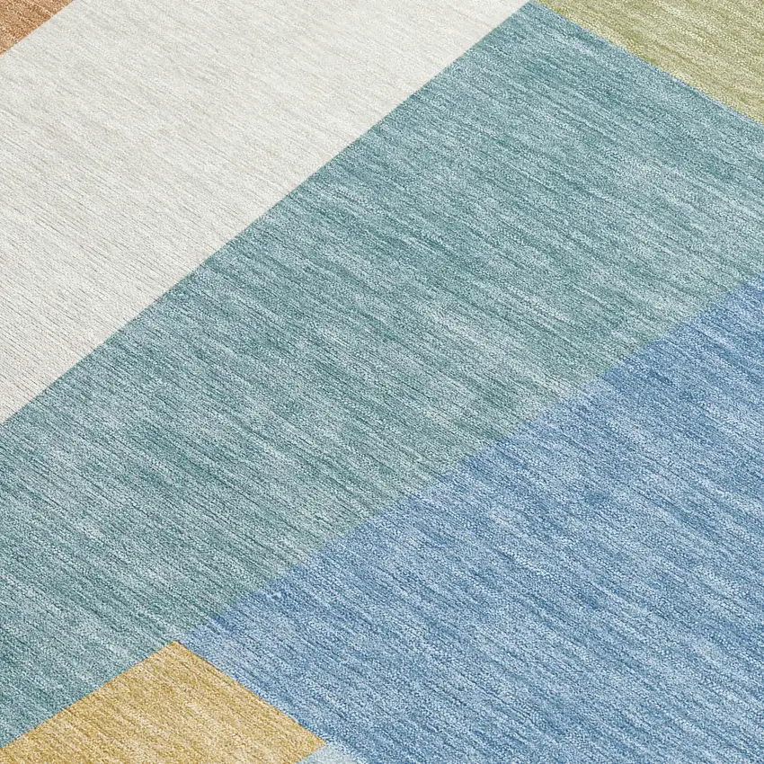Blue And Teal Blue Geometric Washable Indoor Outdoor Area Rug Photo 3