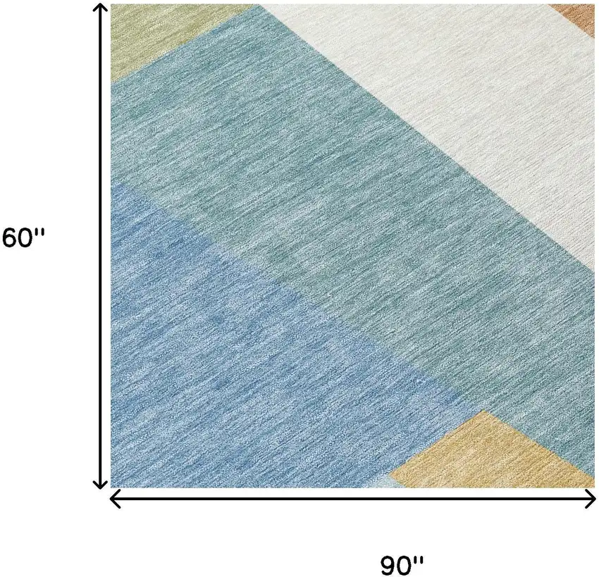 Blue And Teal Blue Geometric Washable Indoor Outdoor Area Rug Photo 6