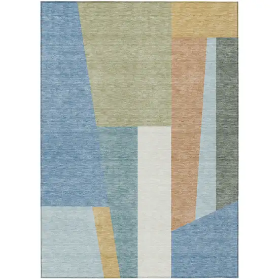 Blue And Teal Blue Geometric Washable Indoor Outdoor Area Rug Photo 8
