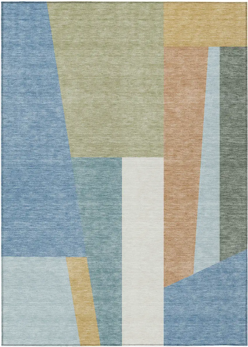 Blue And Teal Blue Geometric Washable Indoor Outdoor Area Rug Photo 8