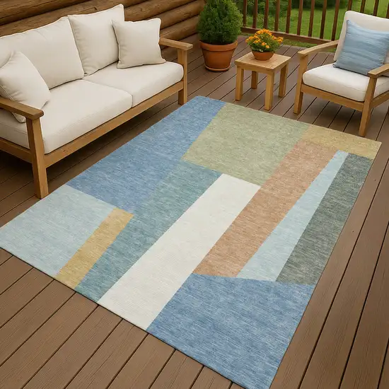 Blue And Teal Blue Geometric Washable Indoor Outdoor Area Rug Photo 4