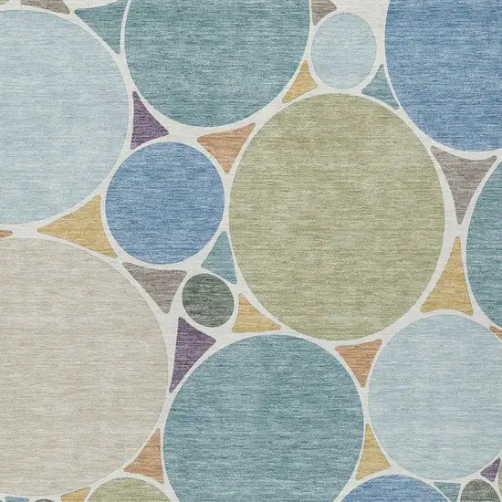 Blue And Teal Blue Geometric Washable Indoor Outdoor Area Rug Photo 3