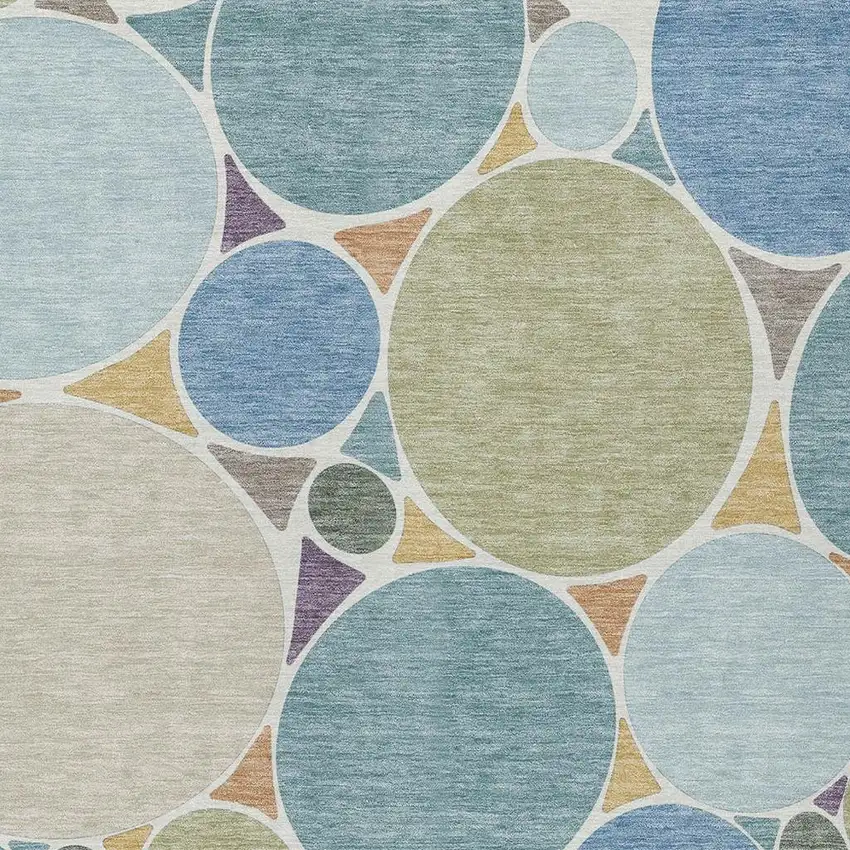 Blue And Teal Blue Geometric Washable Indoor Outdoor Area Rug Photo 3