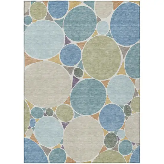 Blue And Teal Blue Geometric Washable Indoor Outdoor Area Rug Photo 2