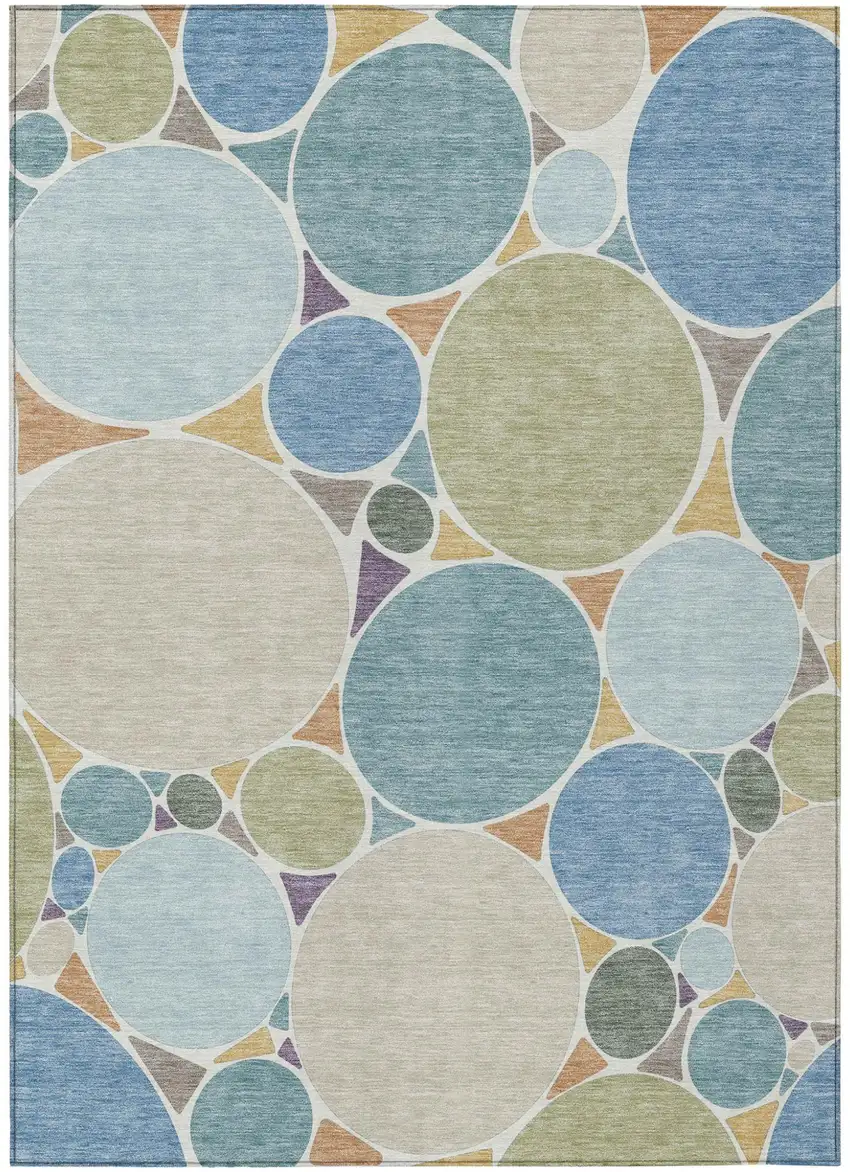 Blue And Teal Blue Geometric Washable Indoor Outdoor Area Rug Photo 2