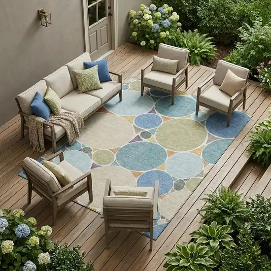 Blue And Teal Blue Geometric Washable Indoor Outdoor Area Rug Photo 1