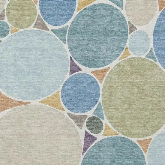 Blue And Teal Blue Geometric Washable Indoor Outdoor Area Rug Photo 3