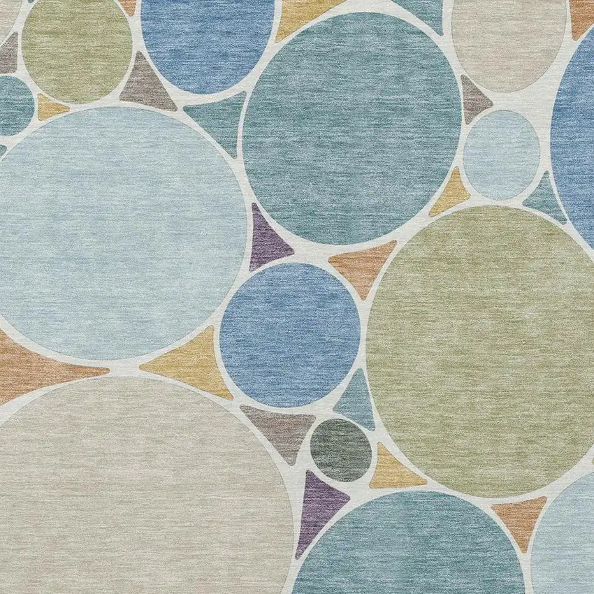 Blue And Teal Blue Geometric Washable Indoor Outdoor Area Rug Photo 3