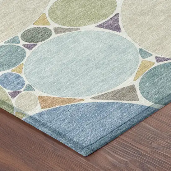 Blue And Teal Blue Geometric Washable Indoor Outdoor Area Rug Photo 5