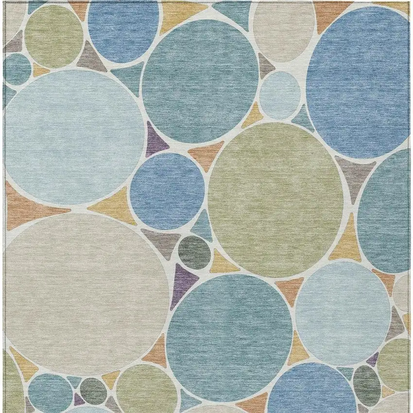 Blue And Teal Blue Geometric Washable Indoor Outdoor Area Rug Photo 4